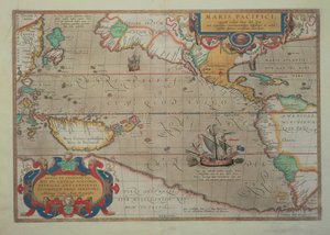 A Csendes-óceán, Kína és Amerika térképe, 1589, Abrahamus Ortelius (1527-98) (a részleteket lásd: 84597)